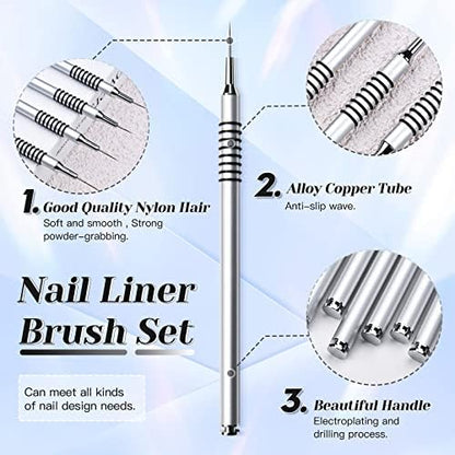 Complete 6 piece nail art design pen set for gel polish