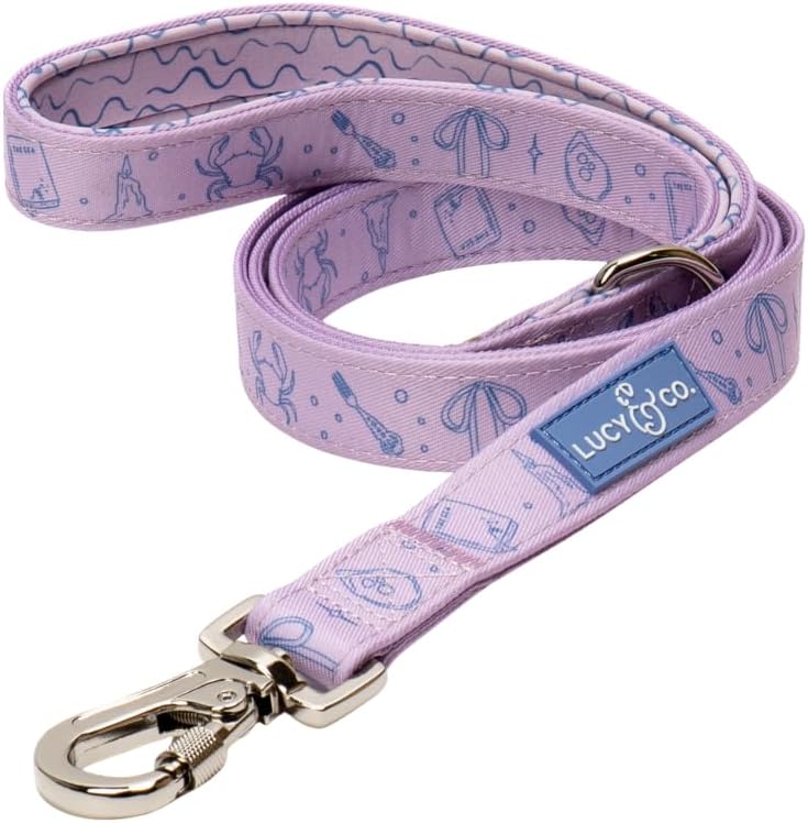 Small five foot floral print puppy walking leash laid flat on a surface.