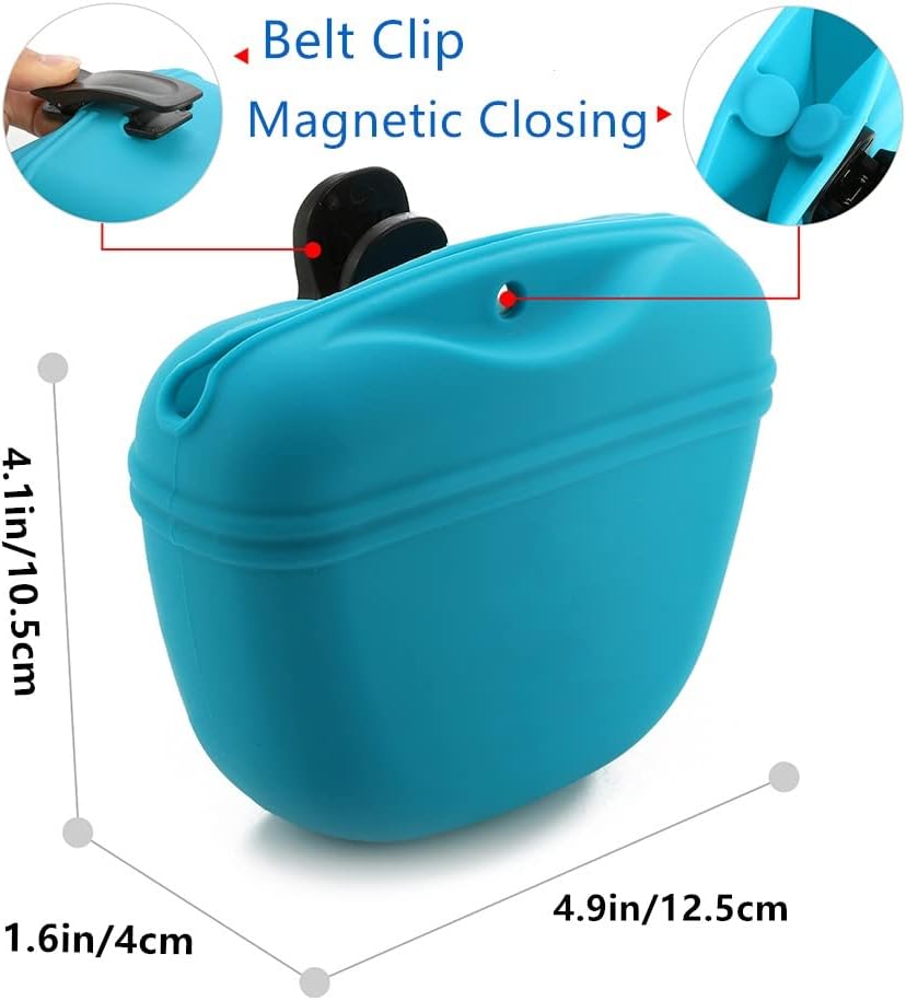RoyalCare silicone treat pouch clipped onto a person waist belt during outdoor puppy training