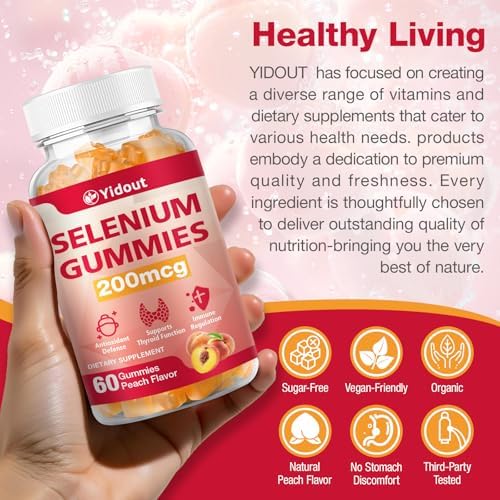 Pectin based peach flavor selenium gummies container for premium antioxidant support.
