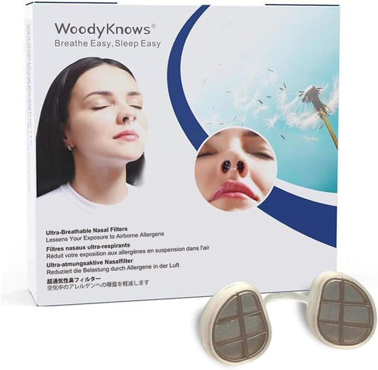WoodyKnows Ultra-Breathable Nasal Filters front view for allergy relief