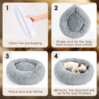 Hoewina Dog & Cat Bed for Indoor Cats, 20in Calming Donut Bed for Puppy and Kitten, Washable Round Fluffy Pet Bed for Small Medium Dogs and Cats (Light Grey) - Image 8