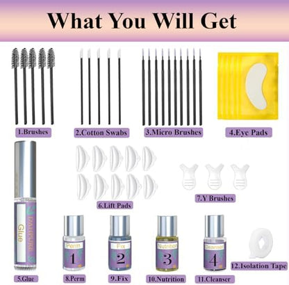 Dahpure 2 in 1 eyelash perm and brow styling kit numbered bottles showing steps one to four.