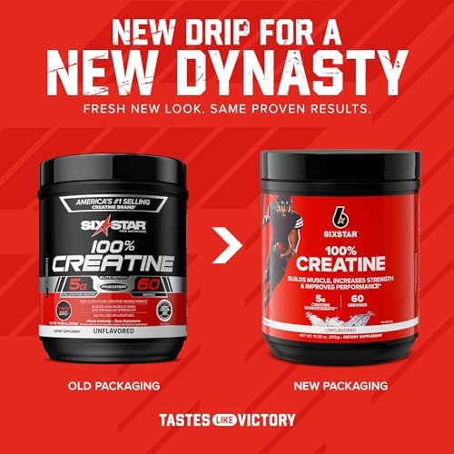 Six Star 100 Percent Creatine Monohydrate Powder serving scoop and fine texture display