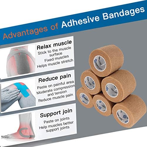 Six rolls of flexible non woven medical tape stacked showing two inch width dimensions