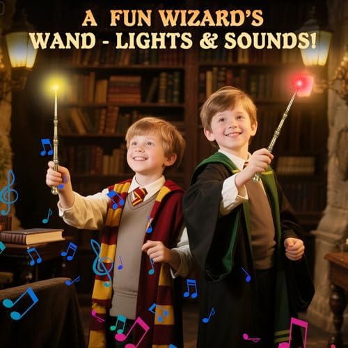 Kids holding light up wizard wands for birthday costume
