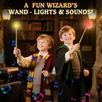 Kids holding light up wizard wands for birthday costume