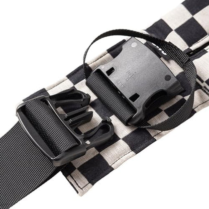 Back perspective of the cross body adjustable shoulder strap system for weight distribution