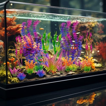 Close up view of the soft leaves and individual weighted anchor bases on Ameliade fish tank plants.