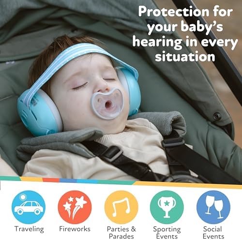 Nuby soft padding earmuffs on a child model for size reference