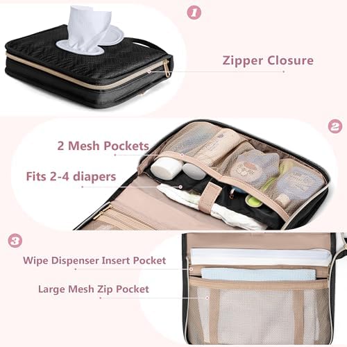 Rexmica baby travel organizer open interior showing multiple pockets