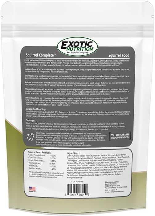 Exotic Nutrition Squirrel Complete 1.75 pound bag nutrition label