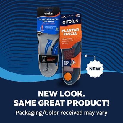 Airplus orthotic shoe inserts showing the blue gel heel drop for shock absorption.