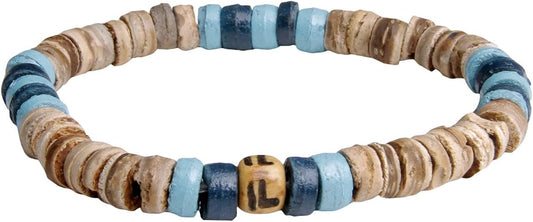 Ionloop Sand and Sea coconut shell bead bracelet featuring navy and sand colored beads