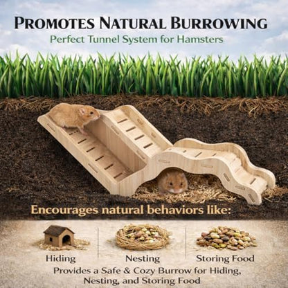 Large Size Syrian Hamster Explorer Set - Snap-Together Wooden Burrow with Panoramic Window,Natural Chew-Safe Design Decorative Landscaping Digging Peeping Hide Underground Fun for Cage Enrichment - Image 3