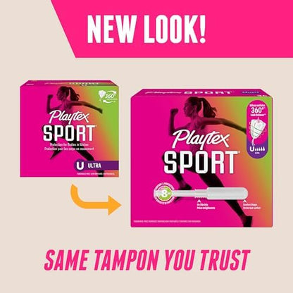 Authentic USA imported Playtex Sport tampons packaging showing 36 count fragrance free pack.
