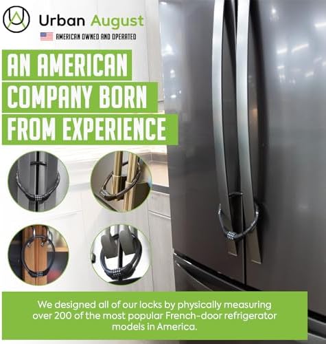 Urban August cable lock securing a kitchen cabinet door