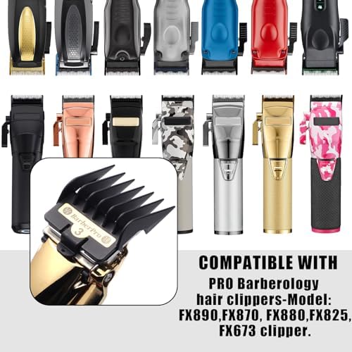 Cosyonall professional hair trimmer guard set close up emphasizing the secure stainless steel metal clip attachment mechanism.
