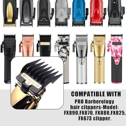Cosyonall professional hair trimmer guard set close up emphasizing the secure stainless steel metal clip attachment mechanism.