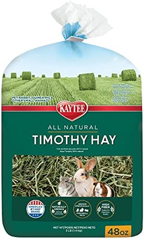 All natural sun cured premium timothy hay packaging showcasing high fiber content