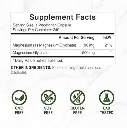 Side angle of extra strength chelated magnesium mineral supplement bottle detailing the premium ingredients.