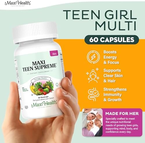 Maxi Health Teen Supreme Hers multivitamin bottle front view for teenage girls health