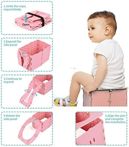 Child using portable travel toilet outdoors