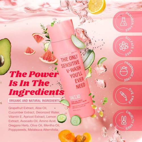 Salt.xo pH balanced v wash for women standing on a white background