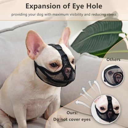 Adjustable T-shaped buckle strap detail on dog muzzle
