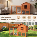 Large Outdoor Indoor Rabbit Hutch Wooden Bunny Rabbit Cage 2-Story with Run No-Leak Pull-Out Tray Waterproof Asphalt Roof Ramp for Guinea Pig Small Animal Wood Pet House Home Orange - Image 5