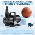 OYO Water 3000 gallons per hour fountain pump illustrating the pure copper coil and ceramic shaft motor engineering.