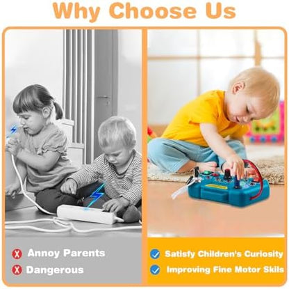 Educational preschool learning activity toy with real buttons and plugs