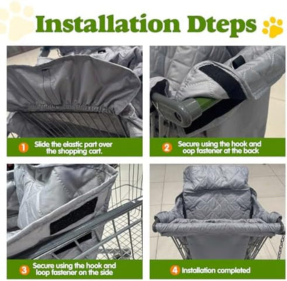 Portable gray pet grocery cart seat cover for shopping