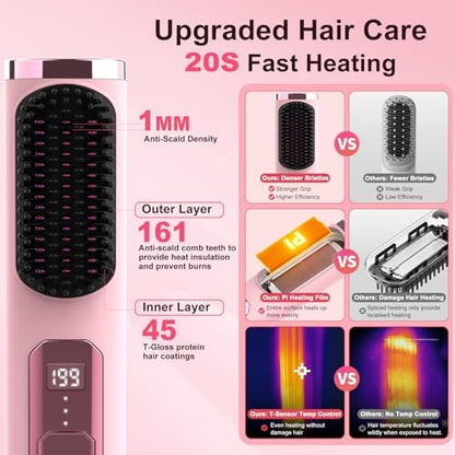 Portable Zdxbo 4-in-1 rechargeable straightener brush for travel
