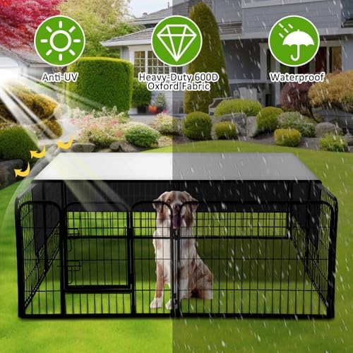 Patelai UV resistant pet kennel cover being attached with adjustable straps.