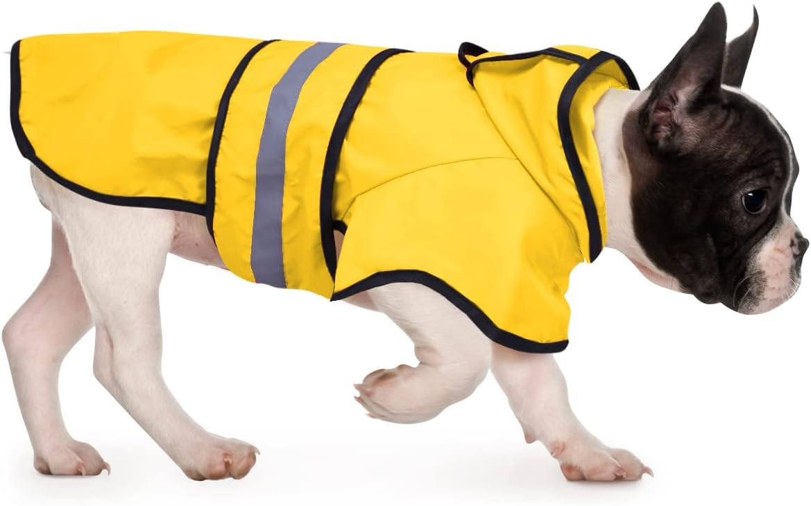 HDE Dog Raincoat Hooded Slicker Poncho front view yellow medium