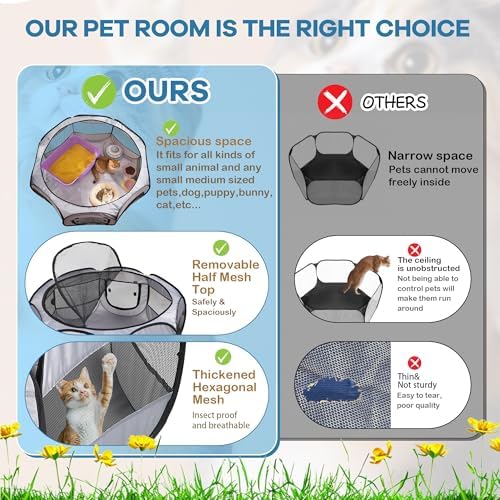 Soft Breathable Small Animal Playpen with Zipper Cover - Portable Rabbit/Bunny Pen & Chick Brooder Box, Lightweight Enclosure for Puppy/Kitten/Guinea Pig/Hamster/Chinchillas (Indoor & Outdoor Use) - Image 5