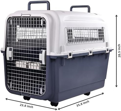 Hard sided pet kennel featuring four side ventilation and stay dry moat