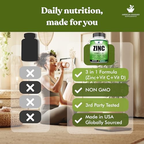 High potency zinc vitamin c and d3 5000 iu dietary supplement for antioxidant cell protection