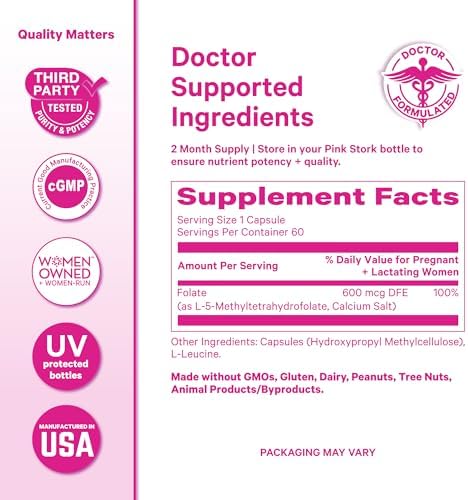 Pink Stork vitamin B9 vegetarian capsule close up