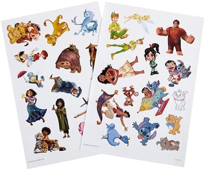 Close up view of the two included Disney sticker sheets inside the activity book.