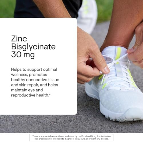 Side view of Thorne Zinc Bisglycinate 30mg bottle showing allergen free claims and clean label assurance