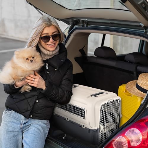 Elevon imported plastic dog crate open door perspective for pet safety