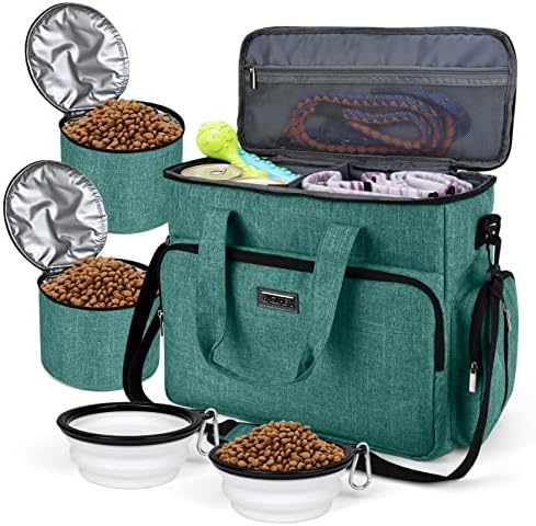 BAGLHER pet travel set showing two food storage containers and collapsible bowls