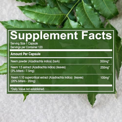 Pure Nutrition Neem 700mg vegan capsules bottle back