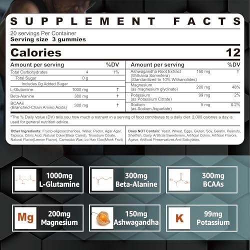 Nextdia vegan recovery gummies supplement facts label