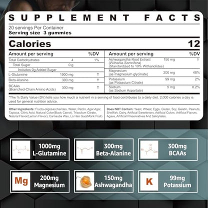 Nextdia vegan recovery gummies supplement facts label