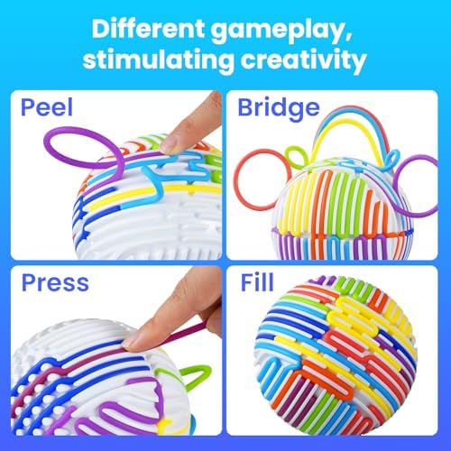 Keculf sensory toy packaging display with the multi-color cords separated to highlight the twenty five pieces.