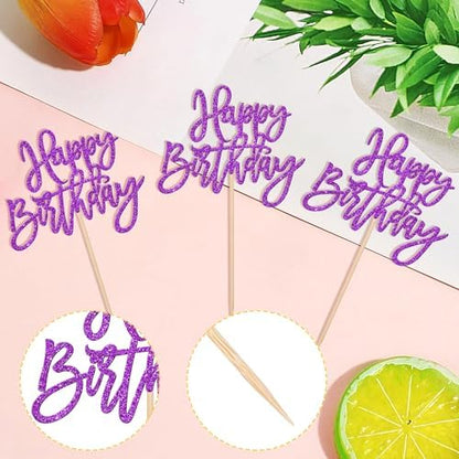 Close up of purple glitter card stock lettering on wooden pick