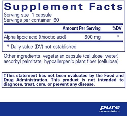 Pure Encapsulations ALA 600 mg supplement facts label